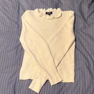Express Cream Ruffled Turtleneck Sweater